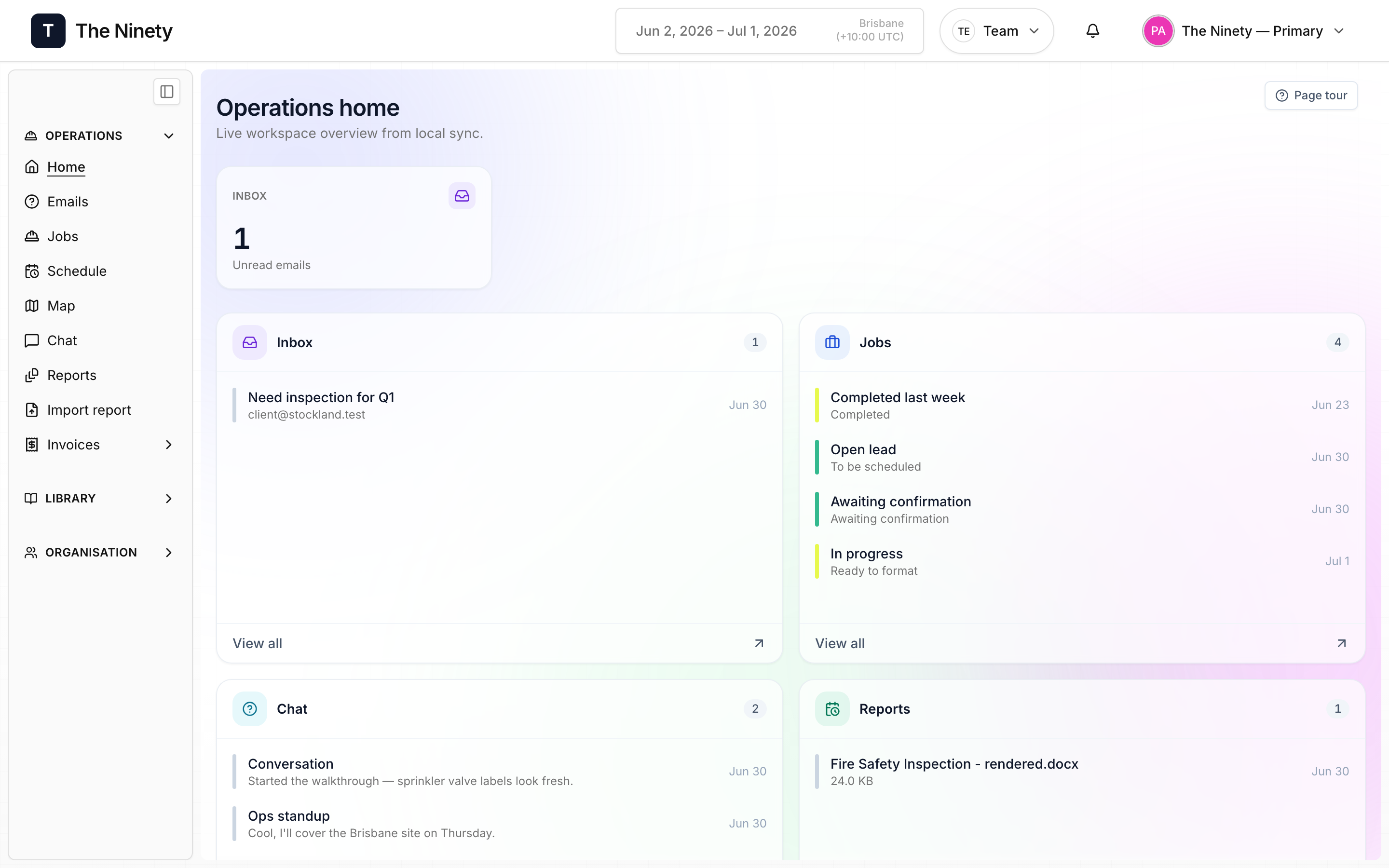 Operations home dashboard