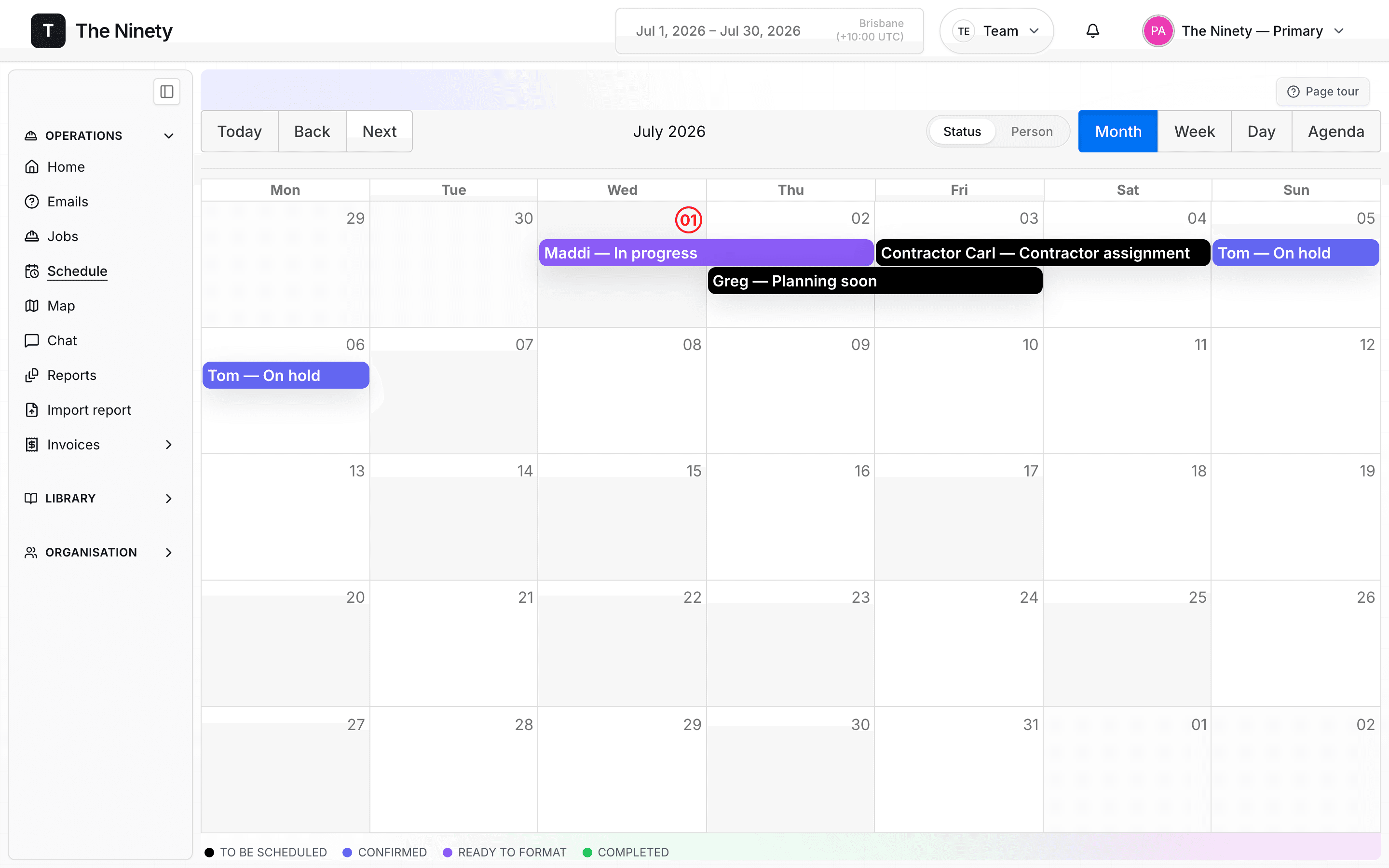 Scheduling calendar
